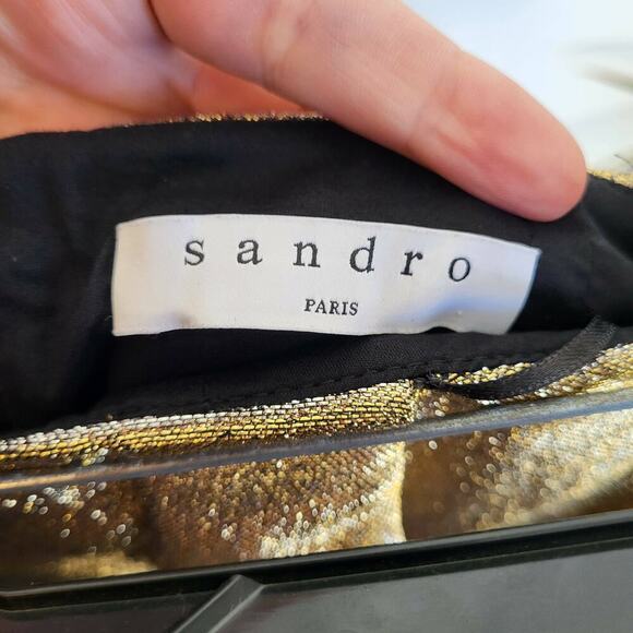 Sandro Metallic Off-the-Shoulder A-line Mini Dress - Gold - Picture 9 of 13